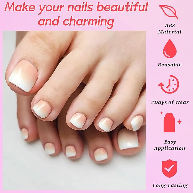 120PC Ombre Press on Toenails for Women Fake Toe nail Press ons Acrylic Toe Press on Nails Set, Ombre Press on Toe Nails Press on Fake Toenails Press ons Acrylic Toe Nail Tips Kit&Glue Tab-D