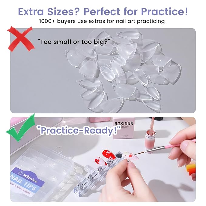 Extra Short Almond Nail Tips: 240Pcs Small Almond Shape Soft Gel Fake Nail Tips with Nail Stand, 12 Sizes Full Cover Clear Press on Nails for Girls for Home DIY Salon