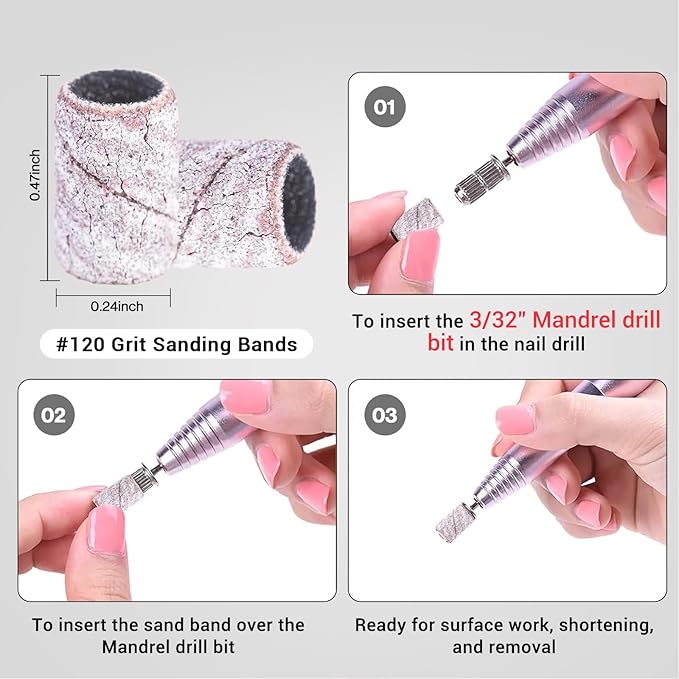 MelodySusie 100 Pcs Nail Drill Bits Sanding Bands for Nail Drill 120 Medium Grit Nail File Sanding Bands for Acrylic Nails Gel Manicures and Pedicure