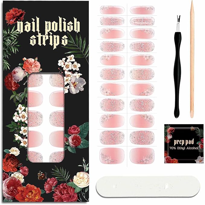 Nail Polish Strips (No UV Lamp Needed) - 22 Pcs Salon Quality Gel Nail Stickers - Long Lasting Wraps (Pink Fizz)