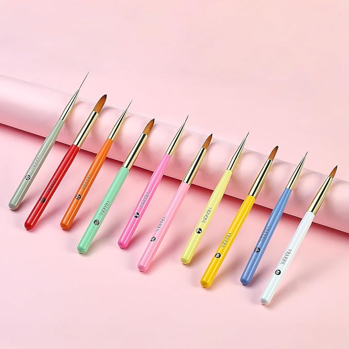 5PCS Nail Art Liner Brushes and 5PCS Acrylic Nail Brushes Set for Gel Polish Painting Art Design, Thin Long Lines, 3D Carving, Nail Extensions and Acrylic Powder Application