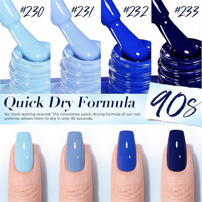 AZUREBEAUTY Nail Polish Set, Quick Dry Non-Gel Fingernail Polish, 4 Colors(Sky Baby Royal Navy Blue) Glossy DIY At-Home Manicure Gift Set for Women