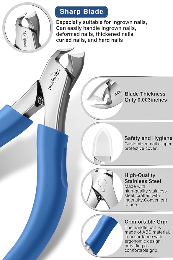 Toenail Clippers for Seniors Thick Toenails, Heavy-Duty Toenail Clippers, Adult Thick Toenail Long Handle,Aluminum Storage Box (Blue)