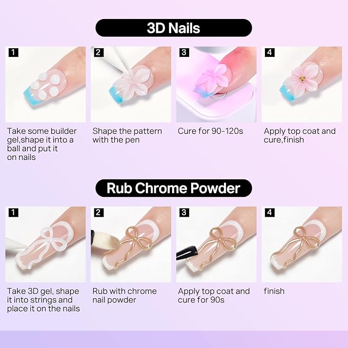 MIZHSE White 3D Gel Nail Art 30g Sculpting Gel Non-Sticky Molding Gels for Nails Solid U V LED Soak Off Gels Polish with Nail Art Pen Rub Chrome Powder Nail Design Home Manicure