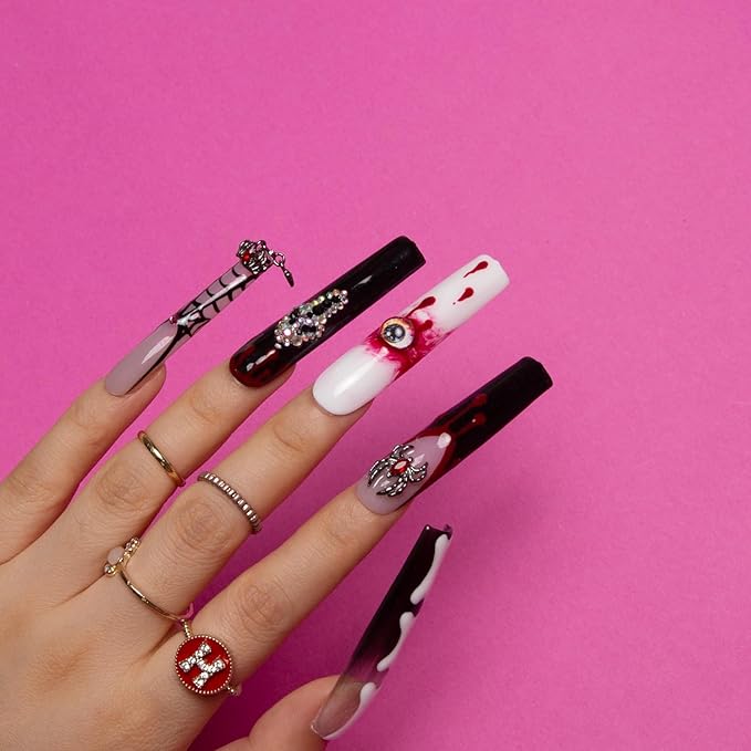 LOVFUL Press on Nails Final Destination | Handmade with Full Covered Crystals | Reusable Fake Nails | Square | H133-S, pink