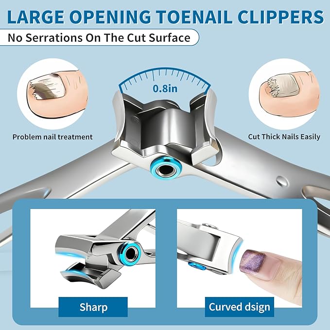7-Piece Professional Stainless Steel Ingrown Toenail Removal Kit, Ingrown Toenail Treatment Set, Toenail Clippers for Thick Toenails, Heavy Duty Nail Clippers Tools for Adult Seniors Home Foot Care