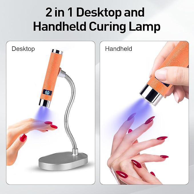 YTD Likomey Intelligent Sensor Handheld UV Light for Nail Gel with Magnetic Stand,Mini Portable Cordless Rechargeable Leather Nail Lamp with LCD Display,Fast Curing for UV Glue Builder Gel-G1 Orange