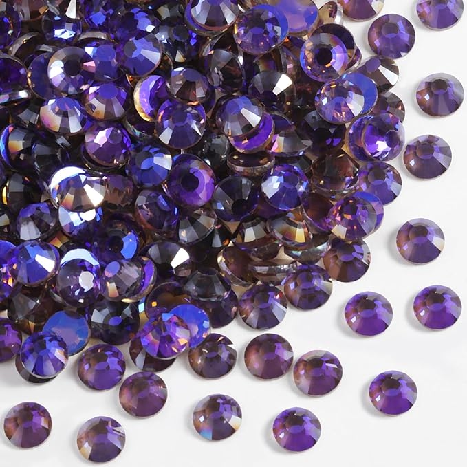 Beadsland 1440pcs Flat Back Crystal Rhinestones Round Gems for Nail Art and Craft Glue Fix, Aurora Purple, SS10, 2.7-2.9mm