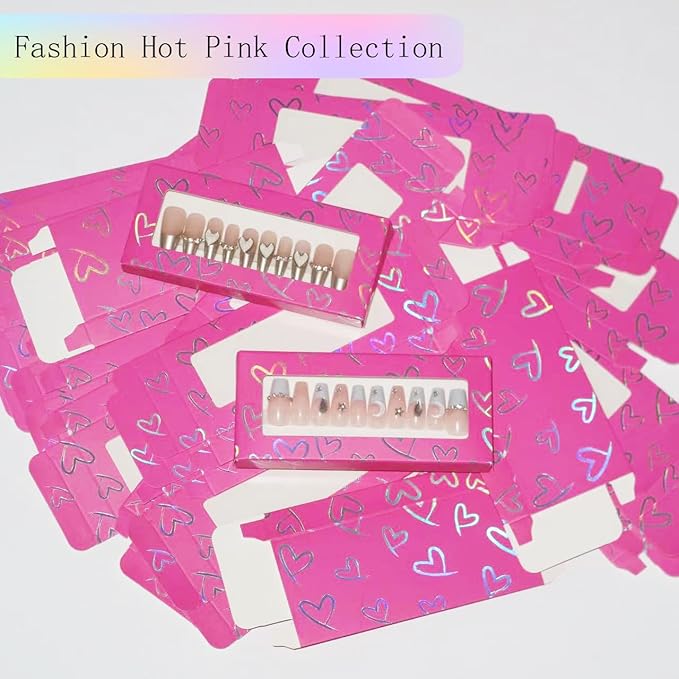 74PCS Press on Nails Packaging Box Set Includes 35PCS Empty Nail Package Box 35PCS White Background Paper 1 Double Sided Tape and 3 Thank You Stickers for Press on Nail Business