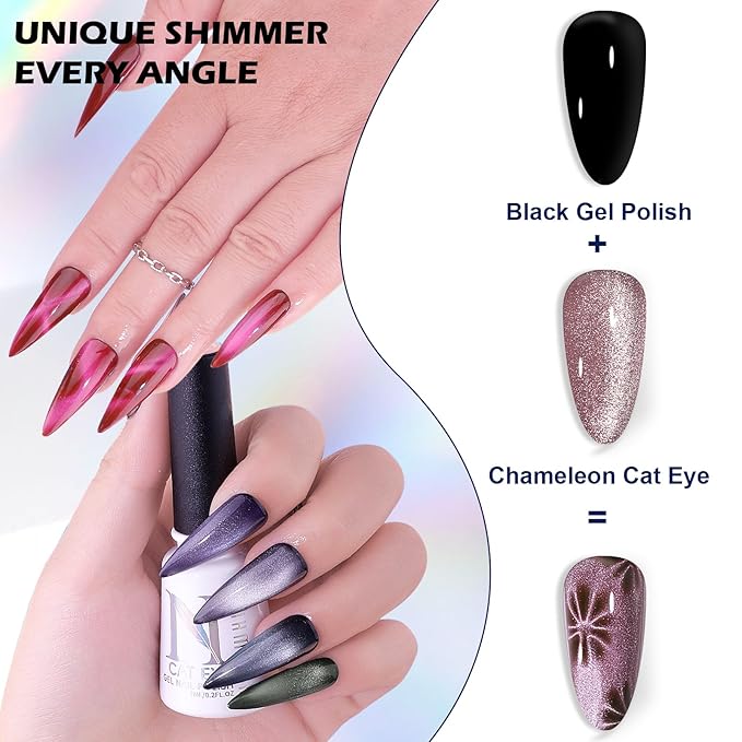 Gel Nail Polish Set, 12 Colors Holographic Glitter Neon Cat Eye Gel Nail Polish Kit with Magnet Base Top Coat Magnetic Nail Polish Starter Kit Nails Art DIY Home Salon Gift for Girls Women