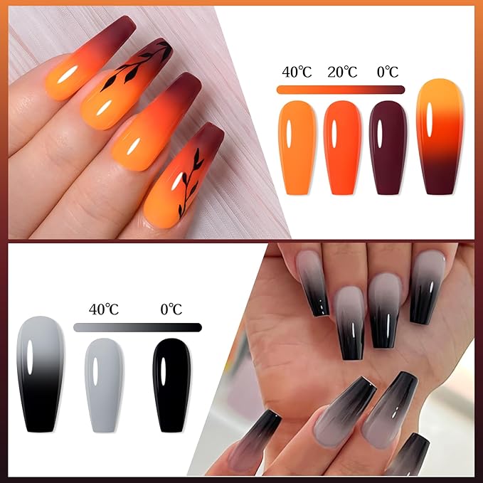 MEET ACROSS Color Changing Gel Nail Polish, 12 Colors Pink Blue Purple Orange Neon Mood Temperature Change Gel Polish Set Soak Off DIY Home Nail Art Gift For Girsl