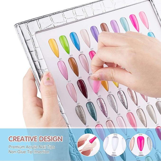 NMKL38 180 Colors Nail Display Chart Nail Gel Polish Organizer Color Card with 240 False Nail Tips (Silver)