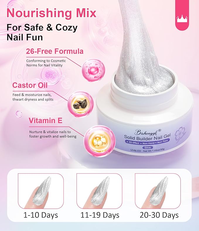 3D Gel Nail Art - Non-Sticky Sculpting Gel for Nails Clear Silver Aurora Solid Builder Nail Hand Carving U V/LED Extension Gels with 3D Mold Art Home DIY