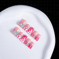 10 Pieces Luxury Acrylic Press On Nails Short Handmade Duck Nails, Pink Thickened False French Nails, Flame And Rhinestone, Reusable Fake Nails, Glow-in-the-dark Nails (M)