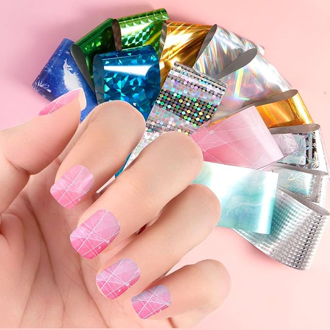 300 Sheets Nail Foils Transfer Nail Art Foil Stickers Holographic Solid Colors Aurora Gradients Nail Sheets Bright Color Transfer Sticker for Nails Decoration
