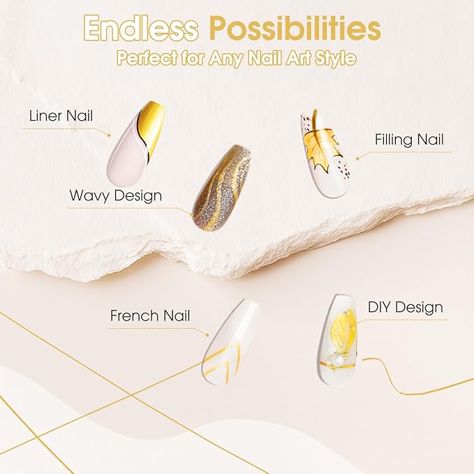 ROSALIND Metallic Nail Art Liner Gel Polish Set, 2pcs 11ml Silver Gold Gel Liner Nail Art Chrome 3D High-Gloss Effect for Nail Paint Design with Thin Brush DIY French Tips