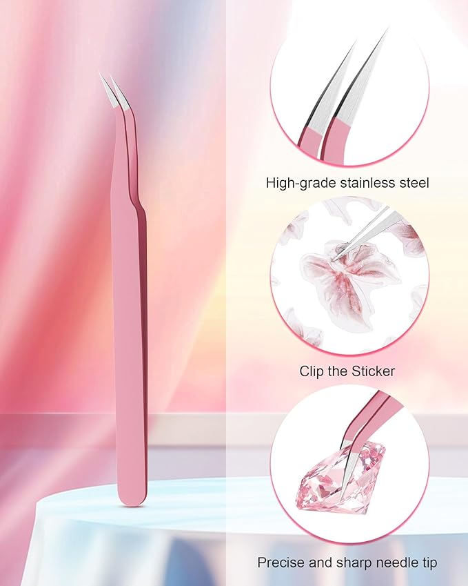 Rhinestone Picker Tool, Wax Pencil for Rhinestones Tool, Dual-ended Nail Bedazzling Tools With 4 Extra Pink Replaceable Wax Head and 1 Tweezer (Pink B)