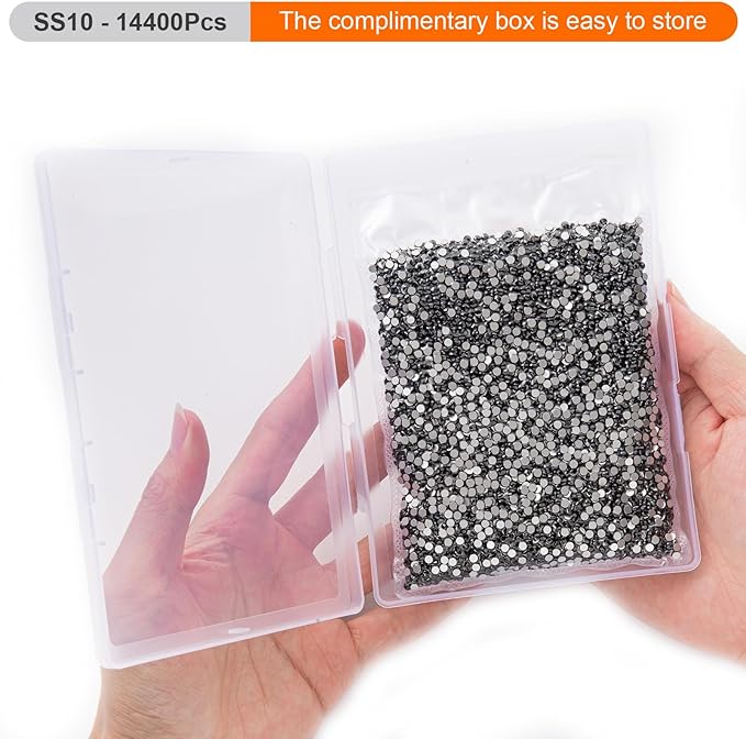 Flatback Rhinestones Bulk, 14400PCS Black Rhinestones for Clothes DIY Decoration Crafts, Black, SS16, 3.8-4.0mm