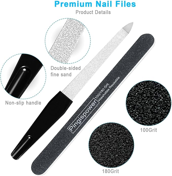 Nail File Kit (14 Pack), Professional Reusable Emery Boards Nail Files for Natural & Acrylic Nails, 100/180 Grit Double Sided & Washable Manicure Kit for Women and Men, Home Salon & Travel