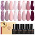 ROSALIND Gel Nail Polish Set, 8 Colors Pink Purple Glitter Gel Polish, Gentle Pink Elegant Purple Classic Gel Polish Collection Nail Art Gift DIY at Home