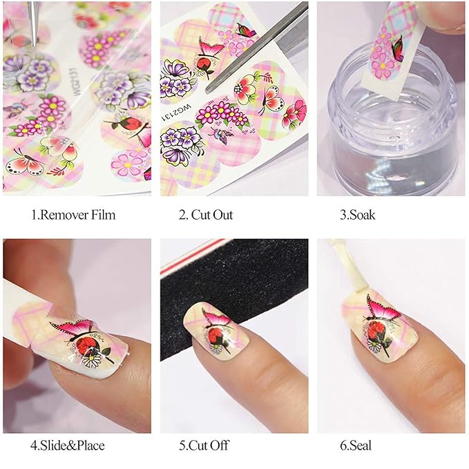 55 Sheets Flowers Nail Art Stickers, Holographic Floral Butterfly Bird Nail Art Decals, Small Flower Water Transfer Nail Decal Designs Supplies for Women Girls Manicure Decorations Nail Sticker Set