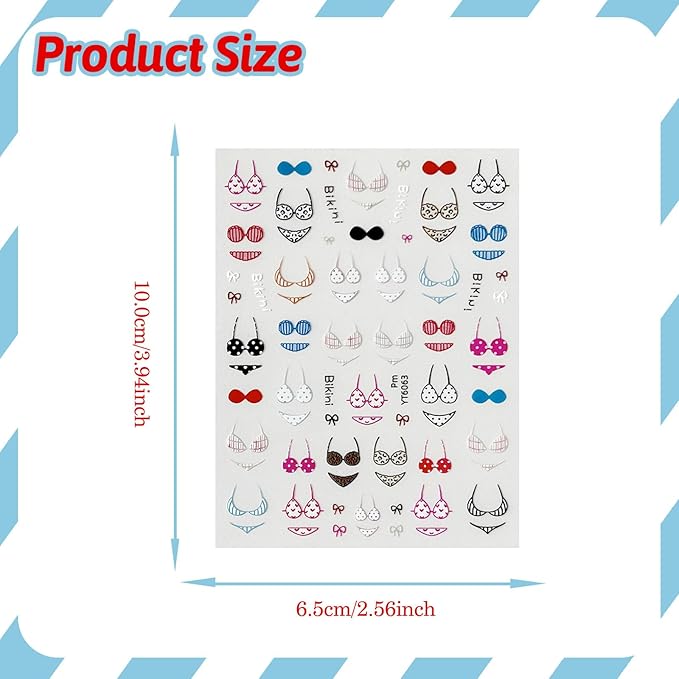 3 Sheets Swimsuit Series Nail Stickers Embossed Nail Art Stickers Summer Nail Decals with Swimming Ring Ice Cream Designs Cute Nail Art Sticker DIY Self-Adhesive Supplies for Women Girls