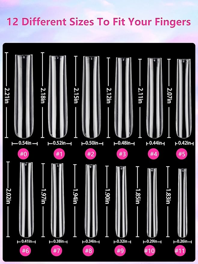 504PCS Clear Square Nail Tips for Acrylic Nails Professional, XXL/XXXL Extra Long Tapered Square Straight Acrylic Nail Tips, Full Cover No C Curve False Nail Extension Tips for Manicure Salon Nail Art