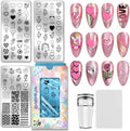 PH PandaHall 3pcs Love Heart Nail Stamping Templates Rose Flower Nail Art Templates Valentine's Day Stencils Angel Stainless Steel Image Plates Tool for Women Print Manicures Salon Design