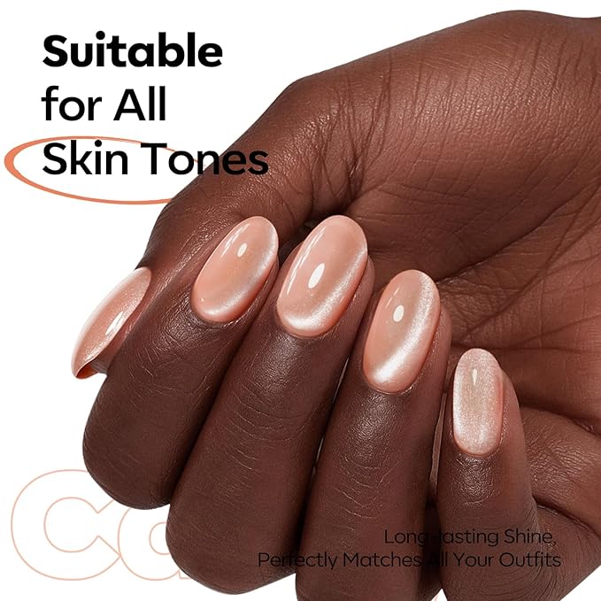 modelones Nude Cat Eye Gel Nail Polish Nude Gel Polish Jelly Glass with Magnet Holographic Glitter Shimmer Translucent Sheer Color Magnetic Nail Polish 15 ML