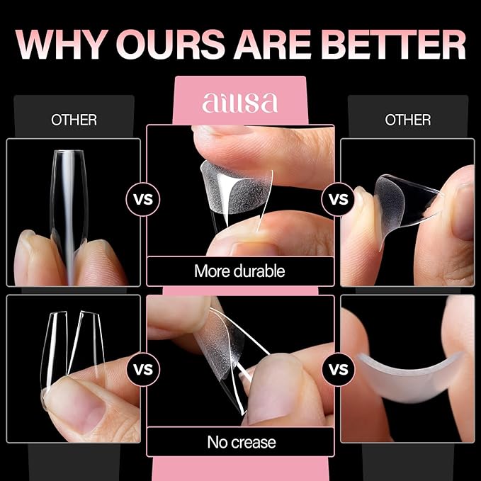 AILLSA Extra Short Coffin Nail Tips - 15 Sizes 120pcs Half Matte Pre-shaped Short Nails Tips, Full Cover Clear Press on Gelly Tips for Home Salon with Storage Box