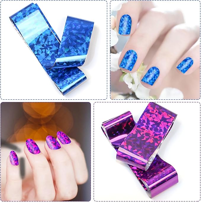 20 Rolls Blue Purple Nail Art Foil Transfer Sticker Kit - Blue & Purple Foil Transfers Decals for Nail Art