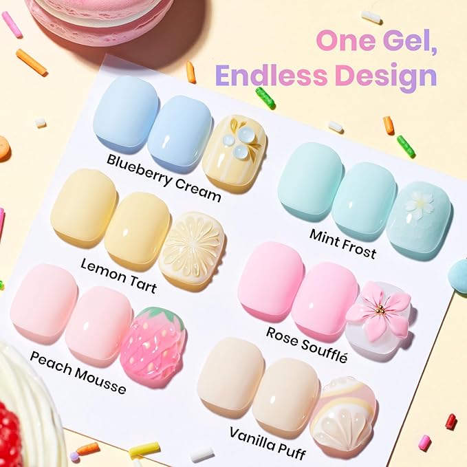 beetles Pastel Gel Polish Set- Cream Patels HEMA-Free Gel, 6 Colors 15ml Pastel Yellow Pink Blue Spring Shades, Salon-Quality Long Lasting Soak Off UV LED Nail Gel with Swatch Card