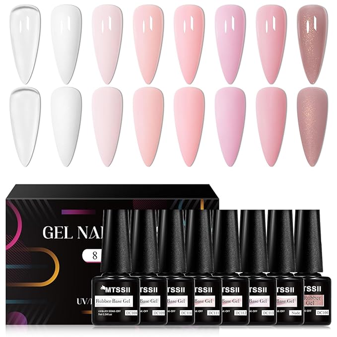 MTSSII Jelly Nude Rubber Base Gel, 8 Colors Pink Crystal Translucent Color Construction UV Gel Semi Permanent Soak Off UV LED Varnish