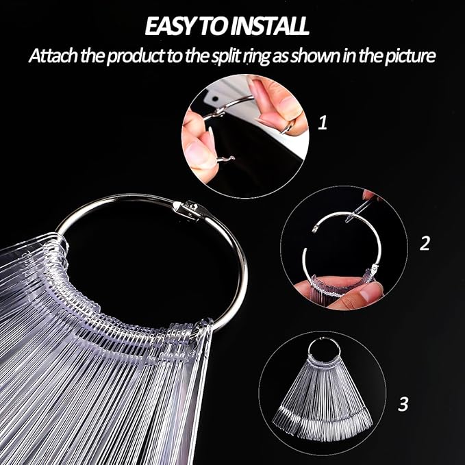 150pcs Nail Swatch Sticks with Ring, Clear Fan-shaped Nails Color Swatches with Palette Spatula Tool for Nail Polish Display Practice Nails Techs Must Haves Nail Supplies