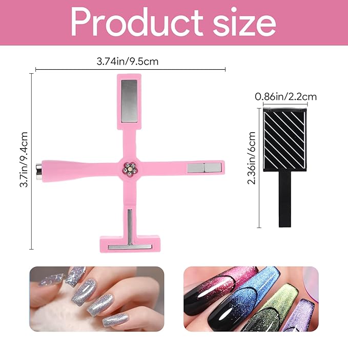 5 Pcs Cat Eye Magnet for Nails Polish, 3-in-1 Nail Art Magnet Pen set Magnetic Cat Eye Gel Nail Polish Accessories Art Design Kit Tools, Multifunctional Magnet for Cat Eye Gel Polish Set for Home Pink