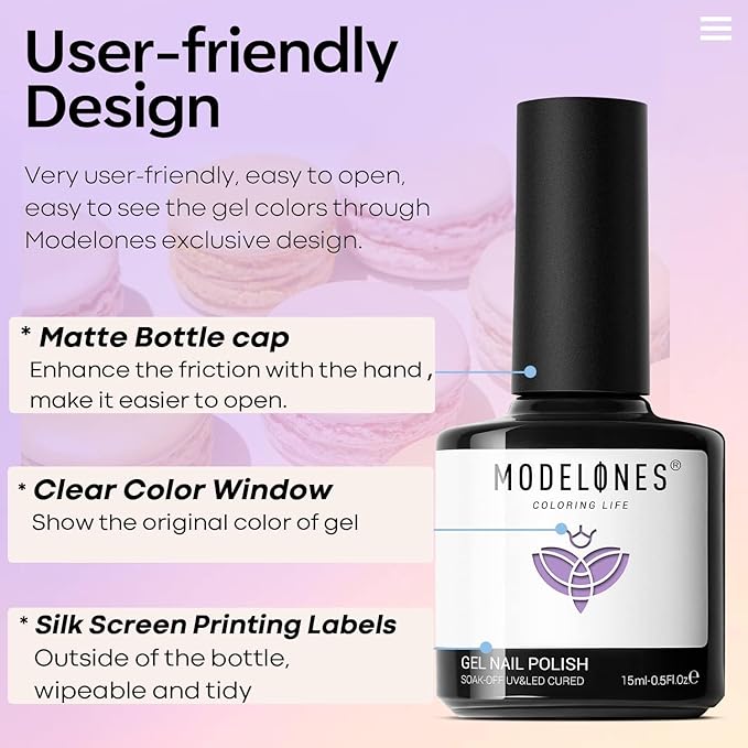 modelones Purple Gel Nail Polish Purple Gel Polish Lavender Periwinkle Nail Polish Soak Off U v LED Pale Macaron Colors Summer Nail Art DIY Manicure at Home Gift for Women 15 ML