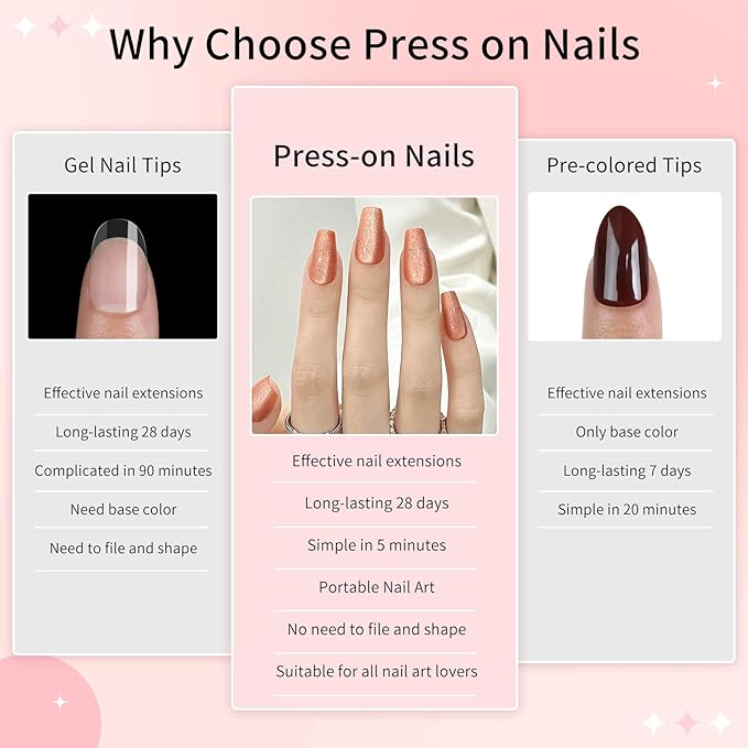 Brown Cat Eyes Press On Nails,12 Sizes-24 Pcs Soft Gel Light Brown Medium Coffin Fake Nails Kit with Nail Glue, Natural Reusable Stick On False Nails for Women and Girls (Skycloud Brown Nails) SK0826