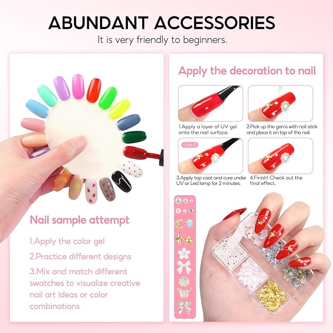 COSCELIA 60PC Gel Nail Polish Kit with U V light Starter Kit 55 Colors Gel Polish 5PC Top Base Coat Nail Art Decorations French Manicure Kit for with Everything Valentines Day Gifts for Women