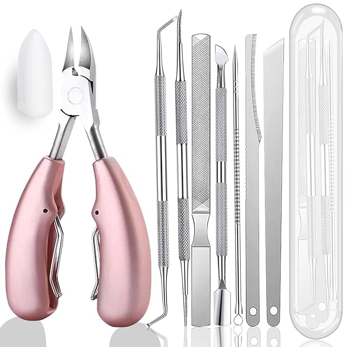 10pcs Ingrown Toenail Pedicure Tool Kit, Professional Surgical Stainless Steel Ingrown Toenail Removal, Treatment for Nail Correction Polish Pain Relief (Pink)