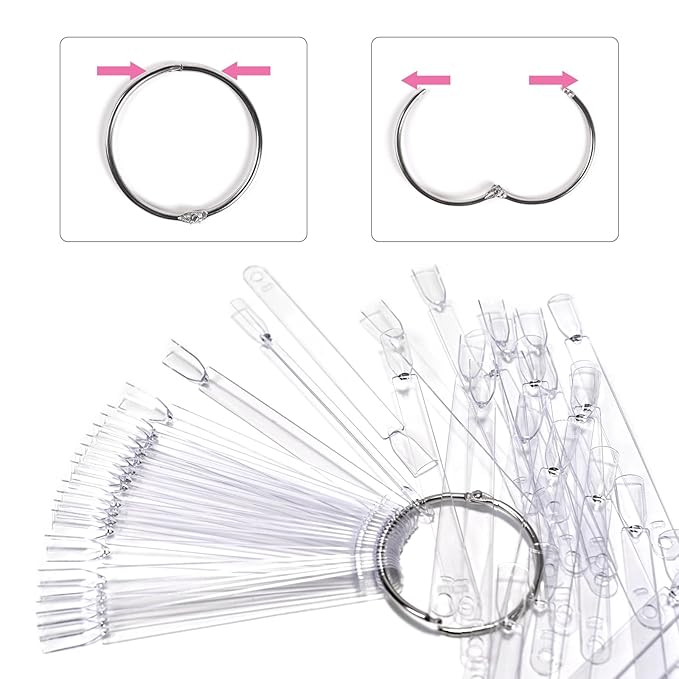 150Pcs Nail Swatch Sticks with Ring Clear Nail Polish Tips Fan Shape Nails Sample Sticks Nail Practice Color Display ABS Nail Art Polish Display Board, Clear