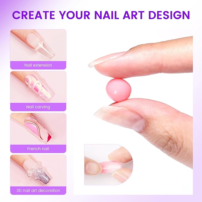 AIJIMEI 3.34oz Nail Builder Gel Kit 100g Solid BuilderGel for Nails Extension Gel with Nail Art Tools No Stick Hand (Pink)