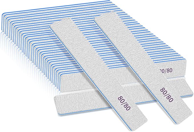 25 Pcs Nail Files 80/80 Grit for Acrylic & Gel Nails, Double Sided Emery Board for Home & Salon Use