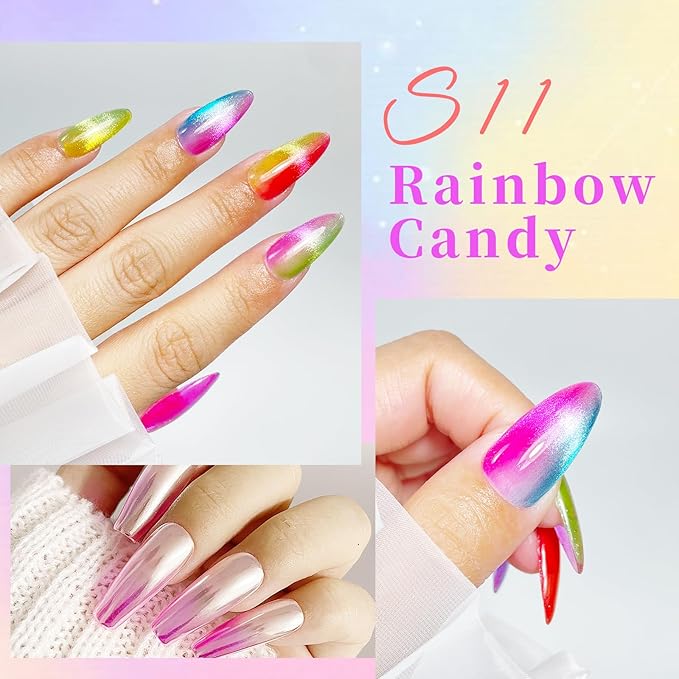 VARNAIL Rainbow Candy Jelly Gel Nail Polish Kit 6 Colors & Gift Base Top Coat, Translucent Rainbow Sheer Gel Polish Kit, Soak off UV Light Gel Nail Polish