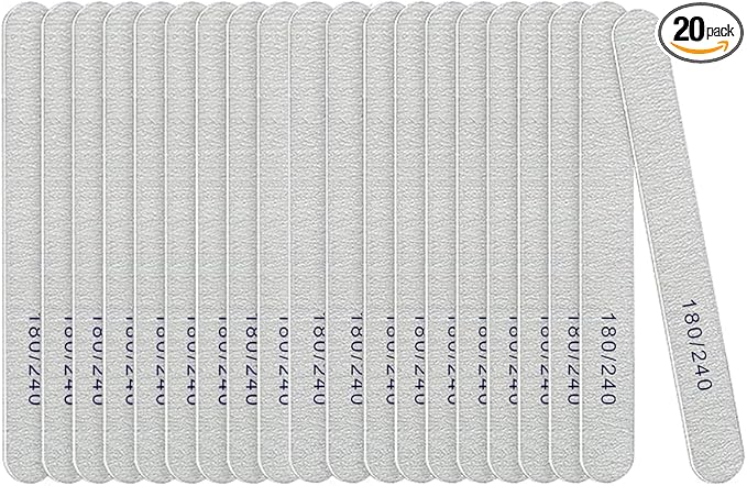 Nail File 20 PCS Professional Double Sided 180/240 Grit Durable Nail Files Manicure Tool and Nail Buffering Files