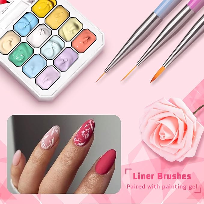 Sponge Pat Gel Nail Polish Palette, 12 Colors Blending Ombre Gel Polish Gradient Painting Nails Art, No Wipe, UV/LED Cured, 100Sponges 6Brushes 1Grabber (Set 01)