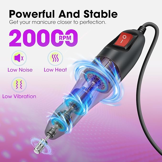 LAVAED Nail Drill Professional E Filer for Nails Electric Nail File, Nail Filer Electric Drill Nail Kit with 156pcs Sanding Bands and Nail Drill Bits for Acrylic Nail Gel Nail Manicure Pedicure