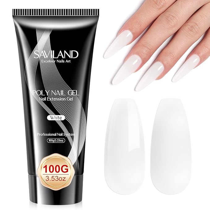 SAVILAND Poly Gel-100 G Milky White Color Poly Nail Gel, Large Capacity Extension Durable Gel for Nail Strengthener, Long-Lasting, Easy to Use for Starter & Professional Manicure DIY Art Home Salon