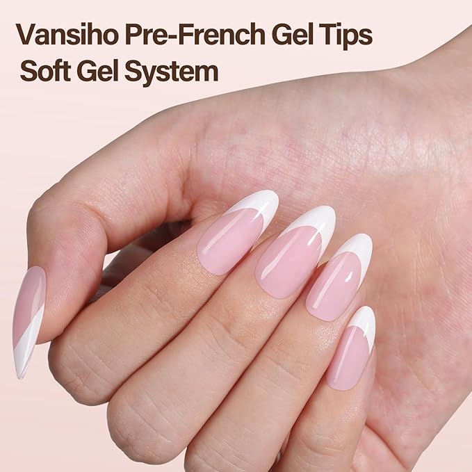 Vansiho French Gel Nail Tips, 150Pcs Medium Almond Gel Nail Tips, Pink Soft French Tips Press on Nails, Fake Nails for Nail Art DIY 15 Sizes