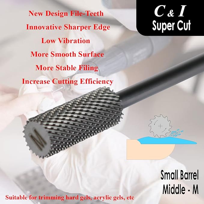 Super Cut Upgrade Edition, Small Barrel Nail Drill Bit for Electric Manicure Drill Machine, Remove The Nail Gels, Acrylic Gels, or Dip Powder (Middle -M)