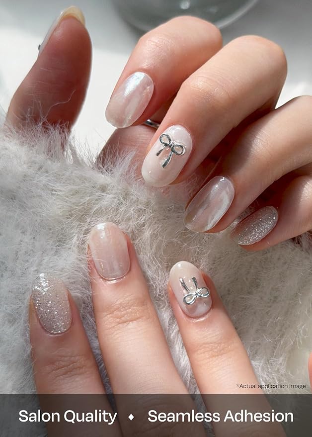 ohora Semi Cured Nail Strips (N Eternal Shine) - Works with Any UV/LED Lamps, Salon-Quality, Long Lasting, Easy to Apply & Remove - Includes 2 Prep Pads, Nail File & Wooden Stick